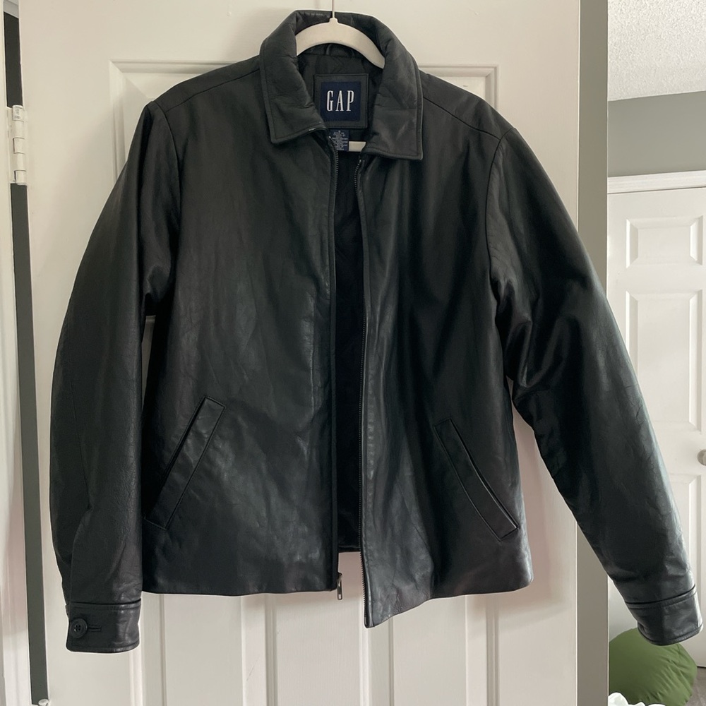 GAP Black Leather Jacket Classic Style